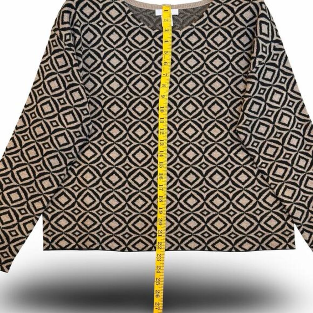 Halston Geometric Knit Sweater‎ Black Beige Long Sleeve Sz. L - Picture 5 of 9